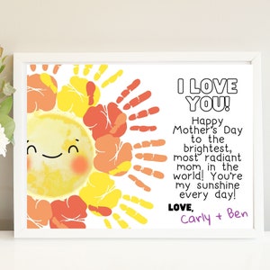 You Are My Sunshine Artesanato de impressão manual para a mãe, Artesanato de impressão manual do dia das mães Foral, Artesanato de impressão manual do jardim do dia das mães, Arte de impressão manual da mamãe