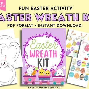 Paper Easter Wreath Kit for Kids, Wreath Craft, Easter Wreath DIY, Holiday Craft, Printable Easter Craft, DIY Easter Decoration