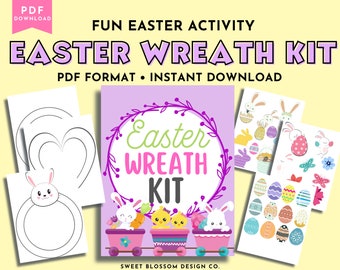 Paper Easter Wreath Kit for Kids, Wreath Craft, Easter Wreath DIY, Holiday Craft, Printable Easter Craft, DIY Easter Decoration