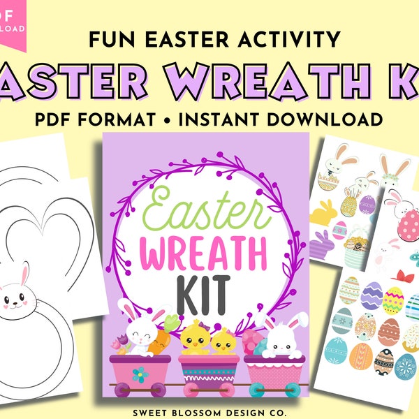 Paper Easter Wreath Kit for Kids, Wreath Craft, Easter Wreath DIY, Holiday Craft, Printable Easter Craft, DIY Easter Decoration