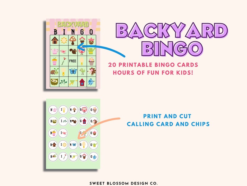 Kids summer printable BINGO cards, Backyard Bingo, Printable Party Game, Birthday Party Game, Family Game Night, School Class Party Game image 4