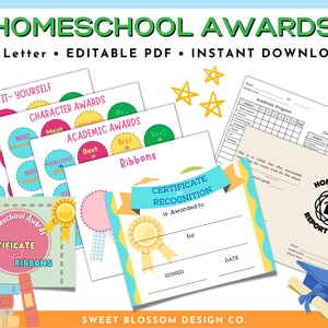 Homeschool Awards Bundle, Editable Report Card, Editable Certificate ...