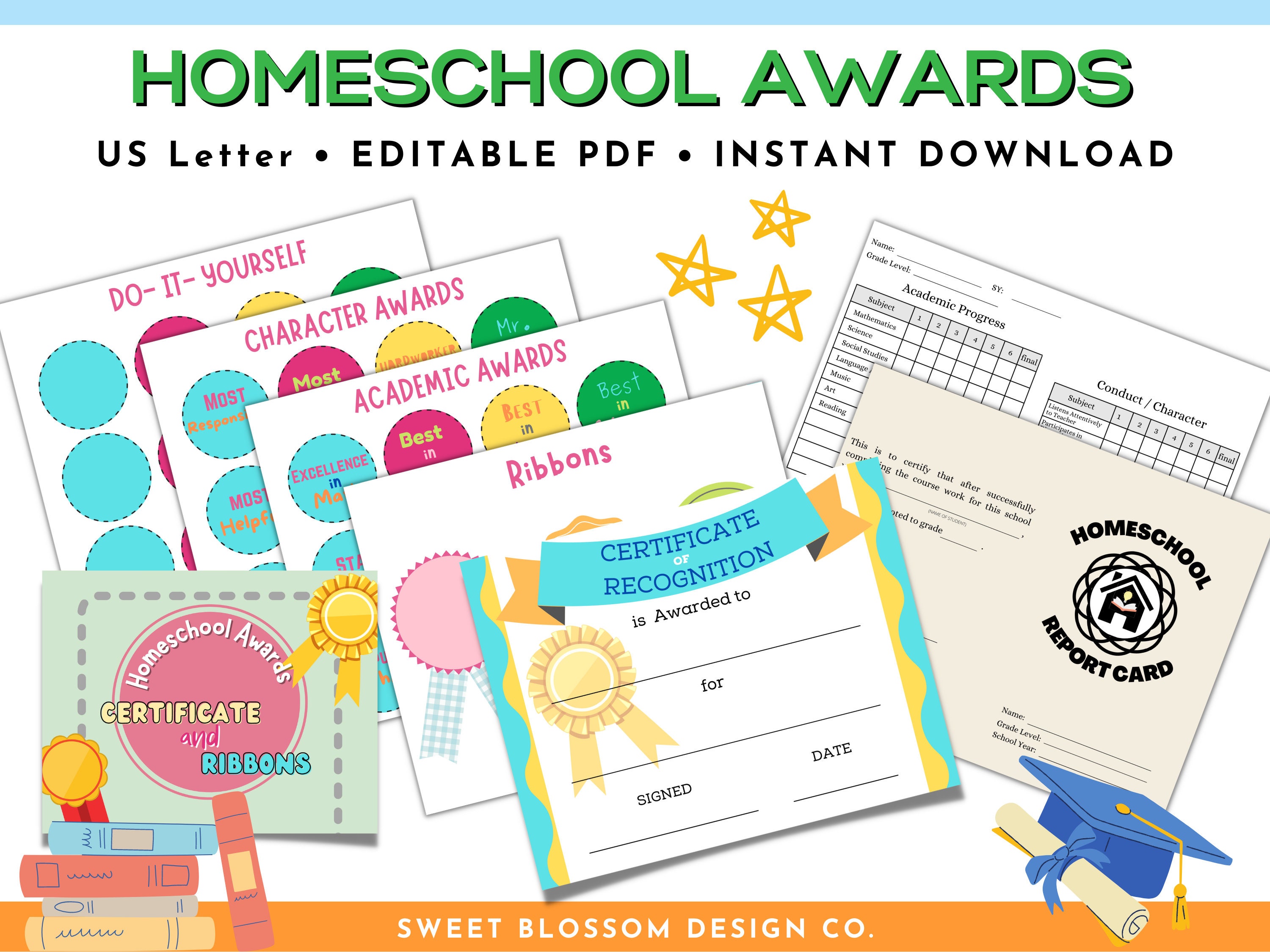 Homeschool Awards Bundle Editable Report Card Editable - Etsy
