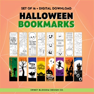 Cute Halloween Printable Bookmarks, Halloween Coloring Bookmarks, Bookmarks for Kids, Printable Halloween Bookmarks For Kids