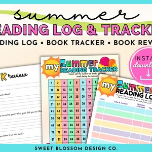 Sommer Lese-Chart für Kinder, Sommer-Lese-Log, druckbare Buch-Rezension, Sommer-Lese-Bundle, Buch-Tracker, Lese-Log für Kinder