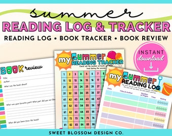 Summer Reading Chart For Kids, Summer Reading Log, Book Review Printable, Summer Reading Bundle, Book Tracker, Reading Log for Kids