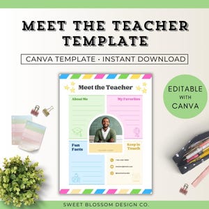 Plantilla de arcoíris para conocer al maestro, plantilla para conocer al maestro preescolar, carta de bienvenida imprimible para el regreso a clases, conóceme