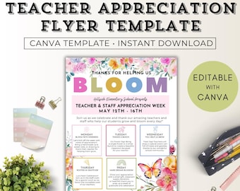 Teacher Appreciation Week Flyer Bloom,Sunshine Theme Teacher Appreciation Flyer,Teacher Appreciation Week Flyer For Parents,School PTA Flyer