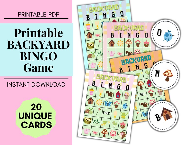 Kids summer printable BINGO cards, Backyard Bingo, Printable Party Game, Birthday Party Game, Family Game Night, School Class Party Game image 3