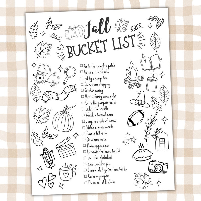 Fall Bucket List Printable, Fall Bucket List Template, Fall Check List ...