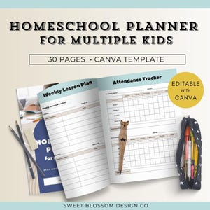Homeschool Planner For Multiple Kids, Homeschool Planner for Teens, Printable Homeschool Planner Canva, Homeschool Planner Undated