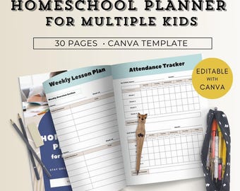 Homeschool Planner For Multiple Kids, Homeschool Planner for Teens, Printable Homeschool Planner Canva, Homeschool Planner Undated