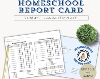 Editable Homeschool Report Card, Homeschool Progress Report, Report Card Template for Homeschool, Homeschool Report Card Template