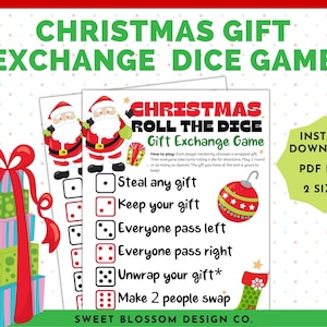 Jogo de troca de dados de presente de Natal, jogo de Natal para impressão, jogo de troca de presentes, jogo de festa de Natal para impressão, jogos para impressão de Natal