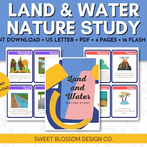 Land- en waternatuurstudie, leeractiviteit voor milieuwetenschappen, flashkaarten voor aardwetenschappen, kinderactiviteit voor de watercyclus