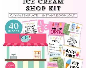 Ice Cream Shop Dramatic Play, Ice Cream Parlor Pretend Play, Dramatic Play Daycare, Ice Cream Shop Play Set Canva, Preschool Sensory Play