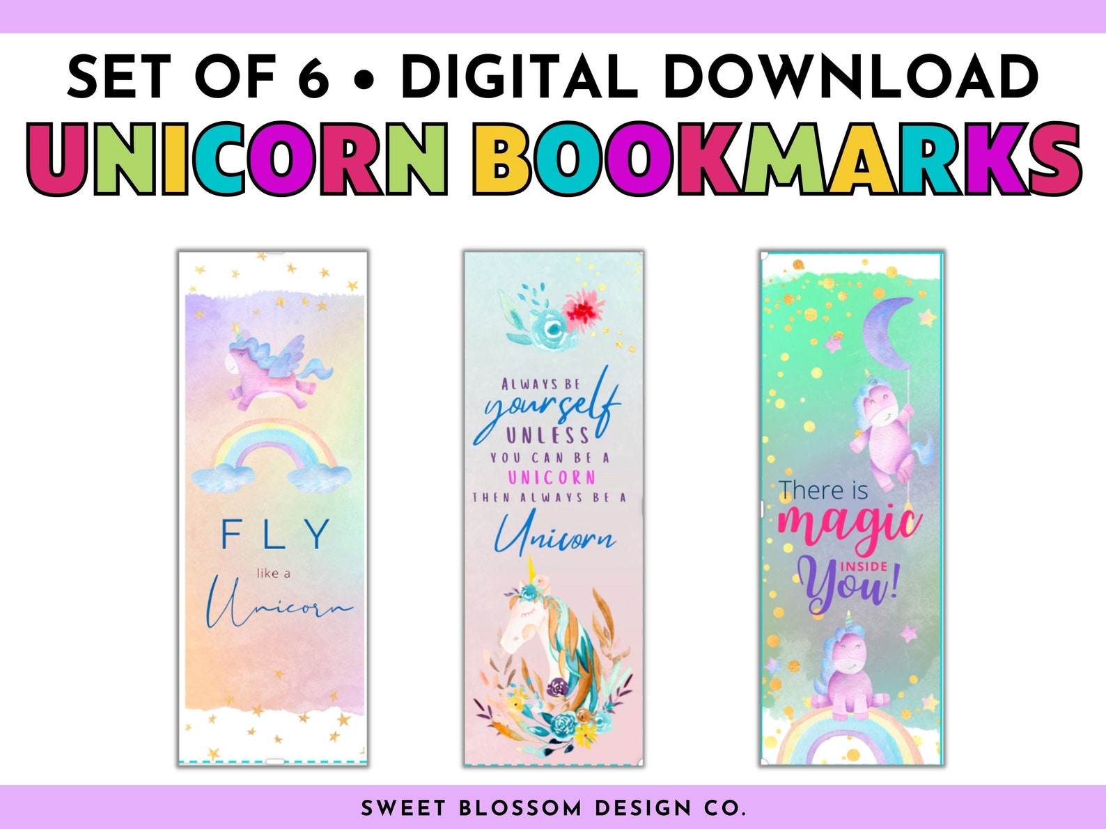 unicorn bookmarks six printable bookmarks for kids printable etsy
