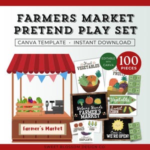 Farmers Market Dramatic Play, Dramatic Play Farmers Market, Dramatic Play Posters, Farmers Market Pretend Play, Dramatic Play Summer Canva