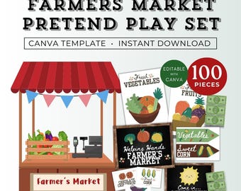 Farmers Market Dramatic Play, Dramatic Play Farmers Market, Dramatic Play Posters, Farmers Market Pretend Play, Dramatic Play Summer Canva
