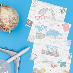 Printable Travel/Junk Journal Pages | Set of 8 PDFs