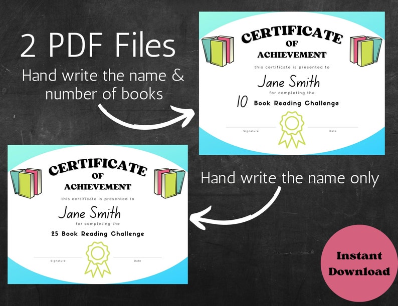 Reading Certificate Book Challenge for Kids Edit in Canva - Etsy