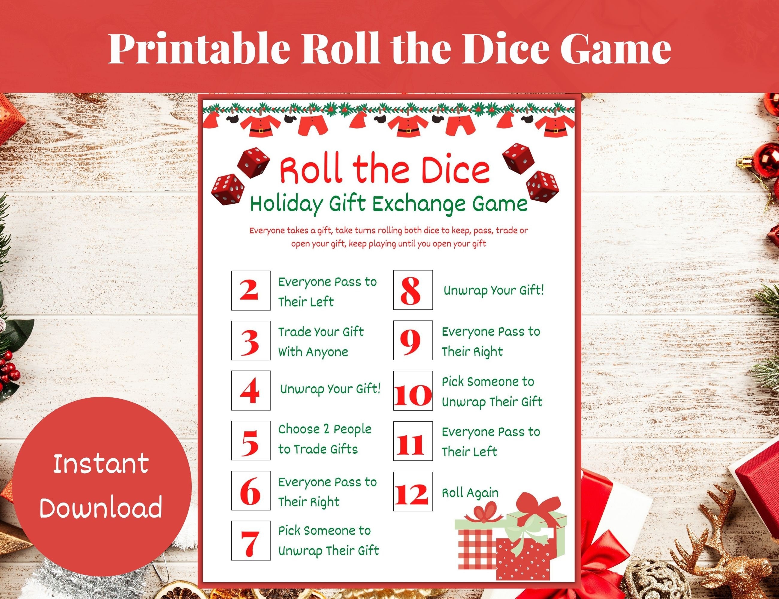 Roll the Dice Holiday Game Party Gift Exhange Christmas Game - Etsy