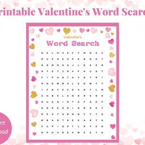 Valentine Word Search Holiday Game for Kids or Adults