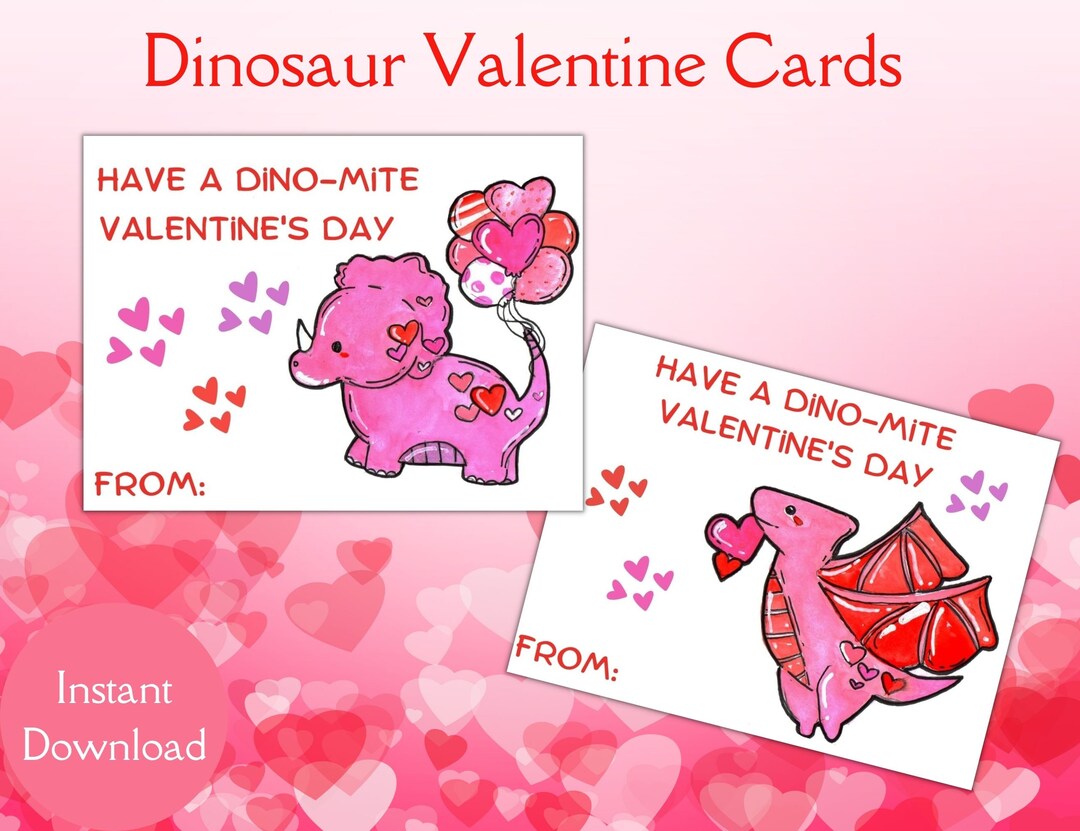 Printable Dinosaur Valentine Cards for Kids School Class Party - Etsy