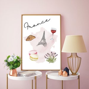 Frankreich Karte Poster perfekt für Reisende, Frankophile und jeden, der Europa und Spaß Kunst liebt. Ein tolles Geschenk für Mama, Teenager und Freunde