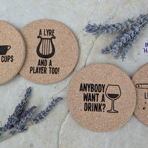 Broadway Inspired Cork Coaster Sets including Hadestown, Six and more!  NEW designs for Aladdin and The Lion King!  Broadway Musical, Gift