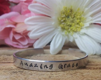 Custom Hand Stamped Song Cuff Bracelet - music bracelet, amazing grace bracelet, amazing grace jewelry, inspirational jewelry