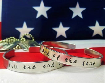 Till the End of the Line Friendship/Couple Bracelets - Captain America inspired bracelet cuff - Bucky Barnes - Winter Soldier - Hand Stamped