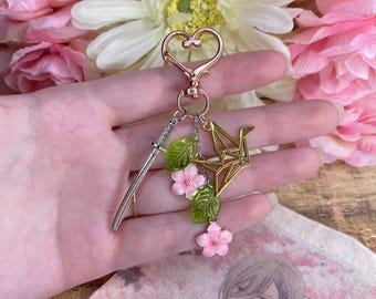 My Happy Marriage Cherry Blossom Keychain - katana - origami crane - my happy marriage anime - phone charm - backpack charms - miyo - kiyoka