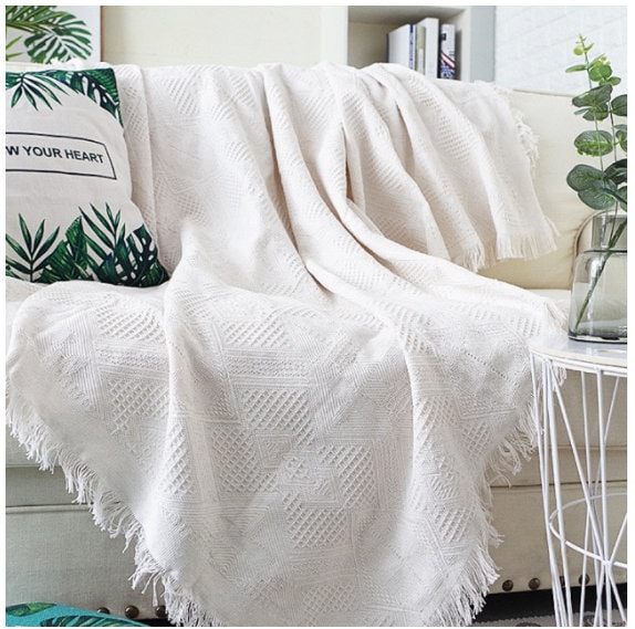 Nordic Cotton Bohemian Knitted Throw Thread Blanket on the Bed Sofa ...