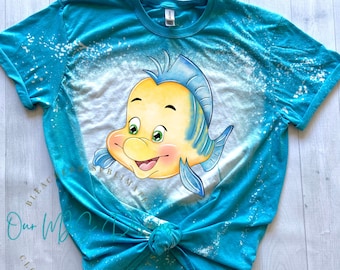 Flounder Bleached Tee: Little Mermaid Inspired Family Matching Shirt