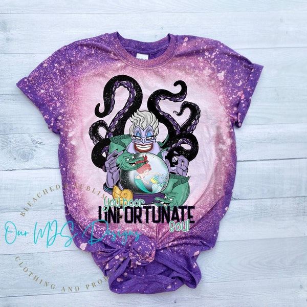 Poor Unfortunate,  Evil underwater imaginable villain,  Bleached tee shirt, Adult/Youth/Toddler family matching tee shirts, Vacation tee