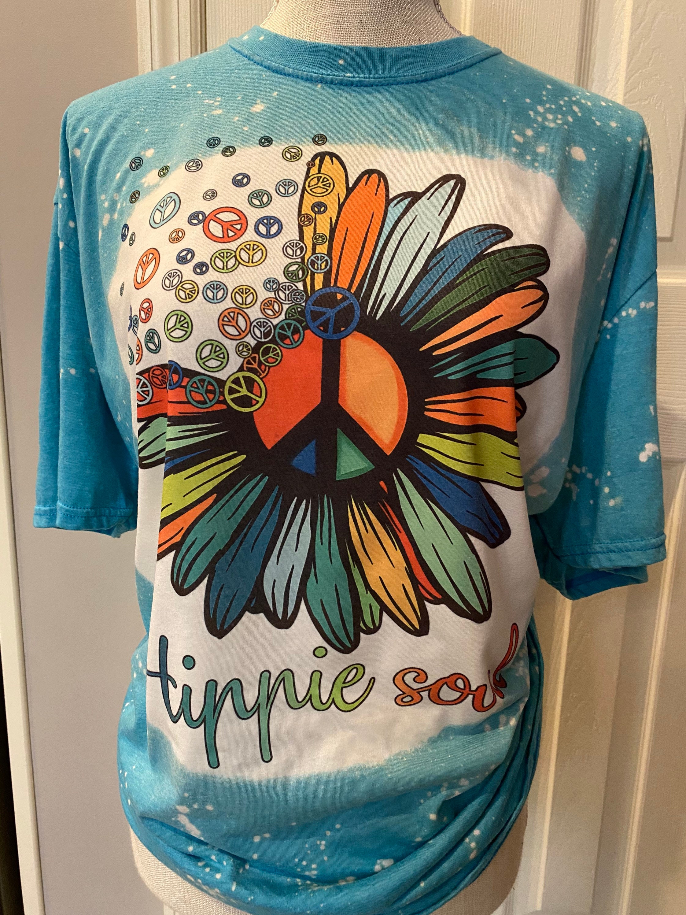 Buy Hippie Soul Flower Peace Love Bleached Sublimated Tee Shirt