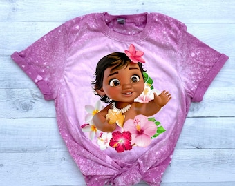 Baby Moana Bleached Tee: Princess Birthday Shirt, Family Vacation