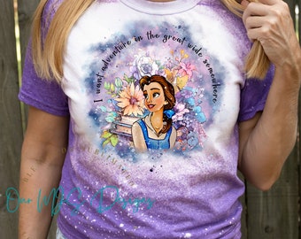 Beauty Beast Inspired Bleached Tee shirt, Princess B-day shirt, Belle, Adult/Youth/Toddler Princess Shirt, Family Vacation Matching shirts