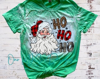 Santa Santa Ho Ho Ho Bleached Sublimated Tee Shirt