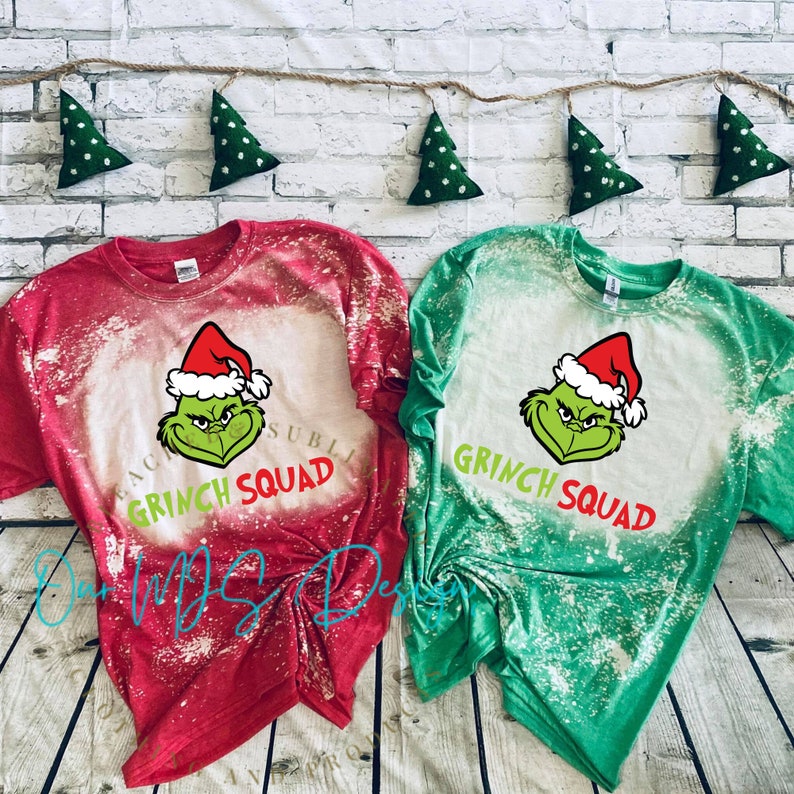 Matching Christmas Grinch Squad Bleached Shirt