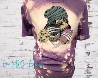 Sloths and coffee Bleached Tee Shirt Sloth Lover Tee shirt, Sloth Clothing, Sloth Bleached sweatshirt, Adult/Youth/Toddler shirt