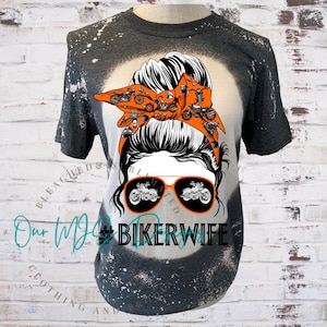 Biker Wife Bleached Sublimated Tee Shirt