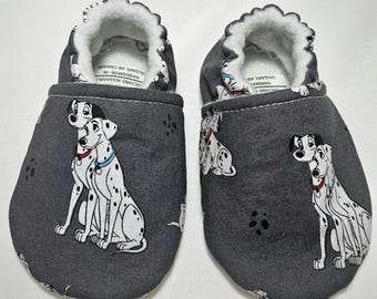 101 Dalmatians Baby Slippers: Anti-Skid Cotton Moccasins, made with licensed Disney prints