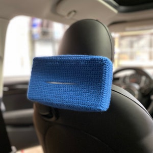 Car Backseat Headrest Tissue Box Holder with Strap, Fit most Cars, SUVs, and Trucks – Handmade Yarn Crochet – Auto Accessories