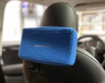 Car Backseat Headrest Tissue Box Holder with Strap&Buckle, Fit most Cars, SUVs, and Trucks – Handmade Yarn Crochet – Auto Accessories