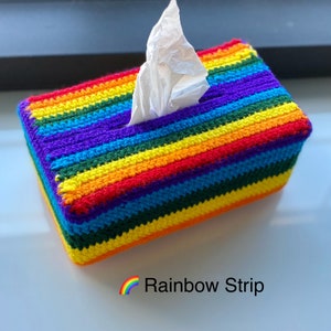 Rainbow LGBT Tissue Box Cover - Car Accessories, Office Decor - Bathroom Decor - Pride - Desk Accessories - Yarn Crochet - Hand Knitted