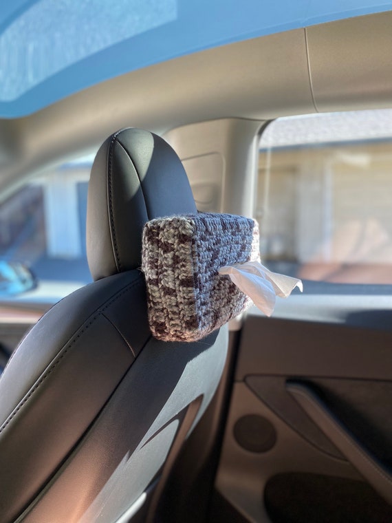 Tesla-yarn Tissue Box Holder for Model 3/Y, Backseat Headrest