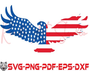 American Flag Eagle SVG Fourth of July Digital Download, Svg Png Jpg Dxf Eps, Transparent, Cricut