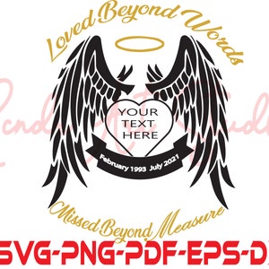 Ailes d’ange, Fichiers SVG pour Cricut, En mémoire de, Aimé au-delà des mots, Dxf, Silhouette, Png, Conceptions de sublimation, Artisanat de bricolage, Cadeau commémoratif